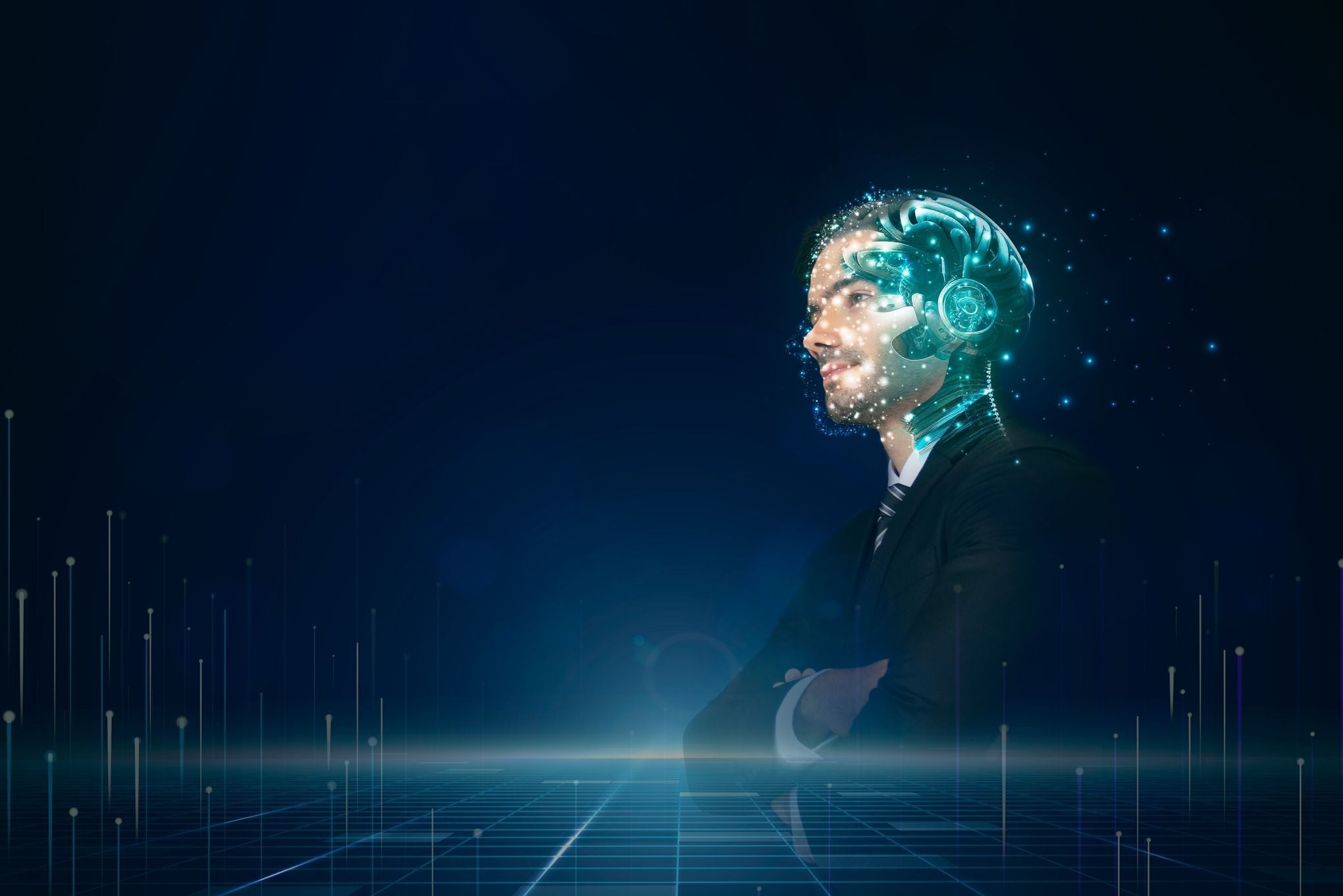 Abstract blue light streaks representing the seamless flow of data during a successful Generative AI integration process.