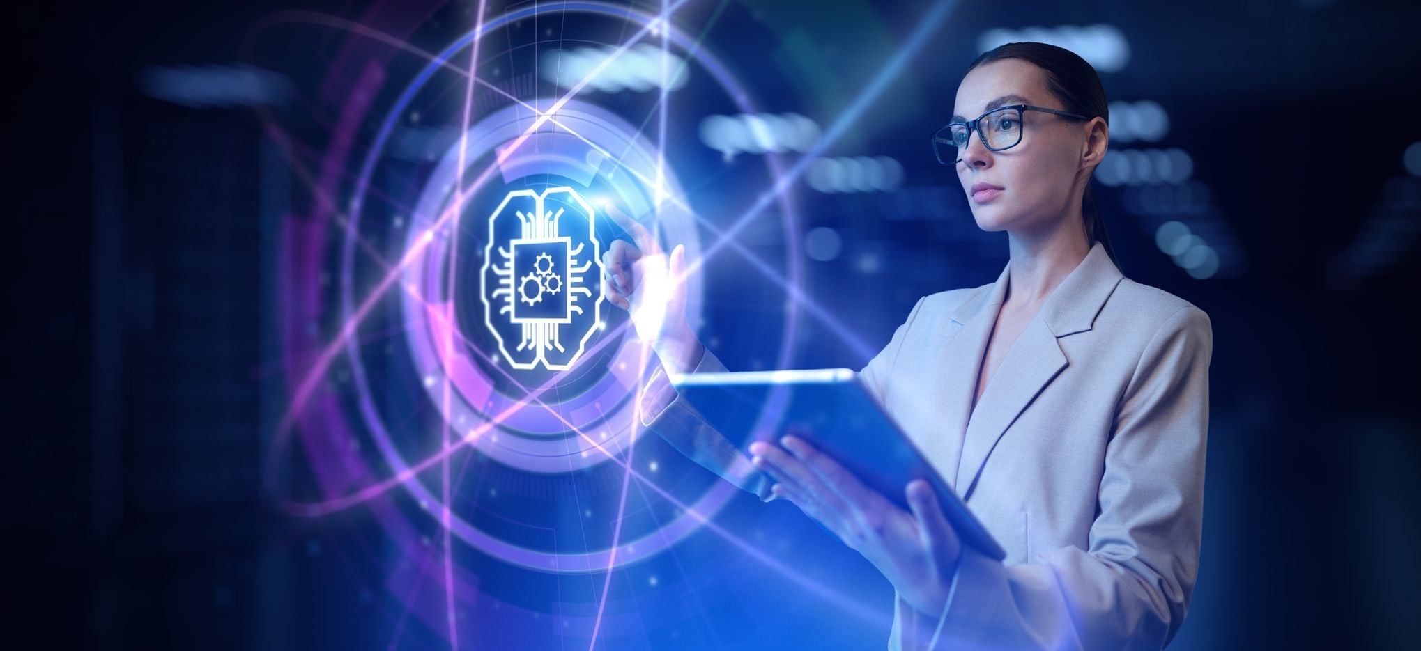 Women in a digital Dashboard coding AI