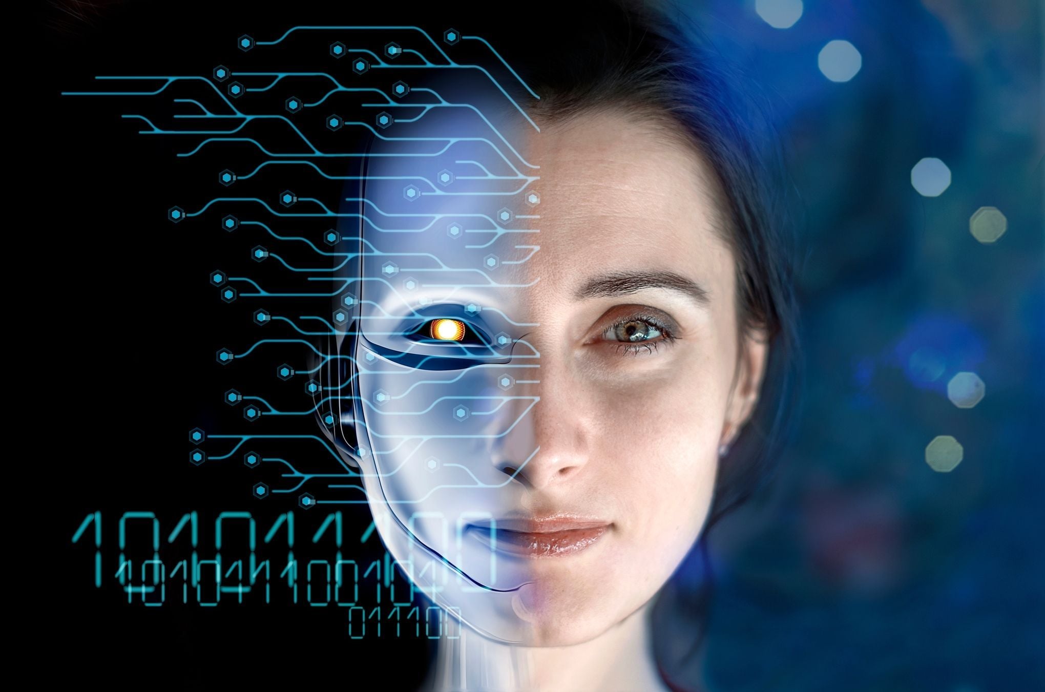 Human integrating with robots and AI to find a optimal solution