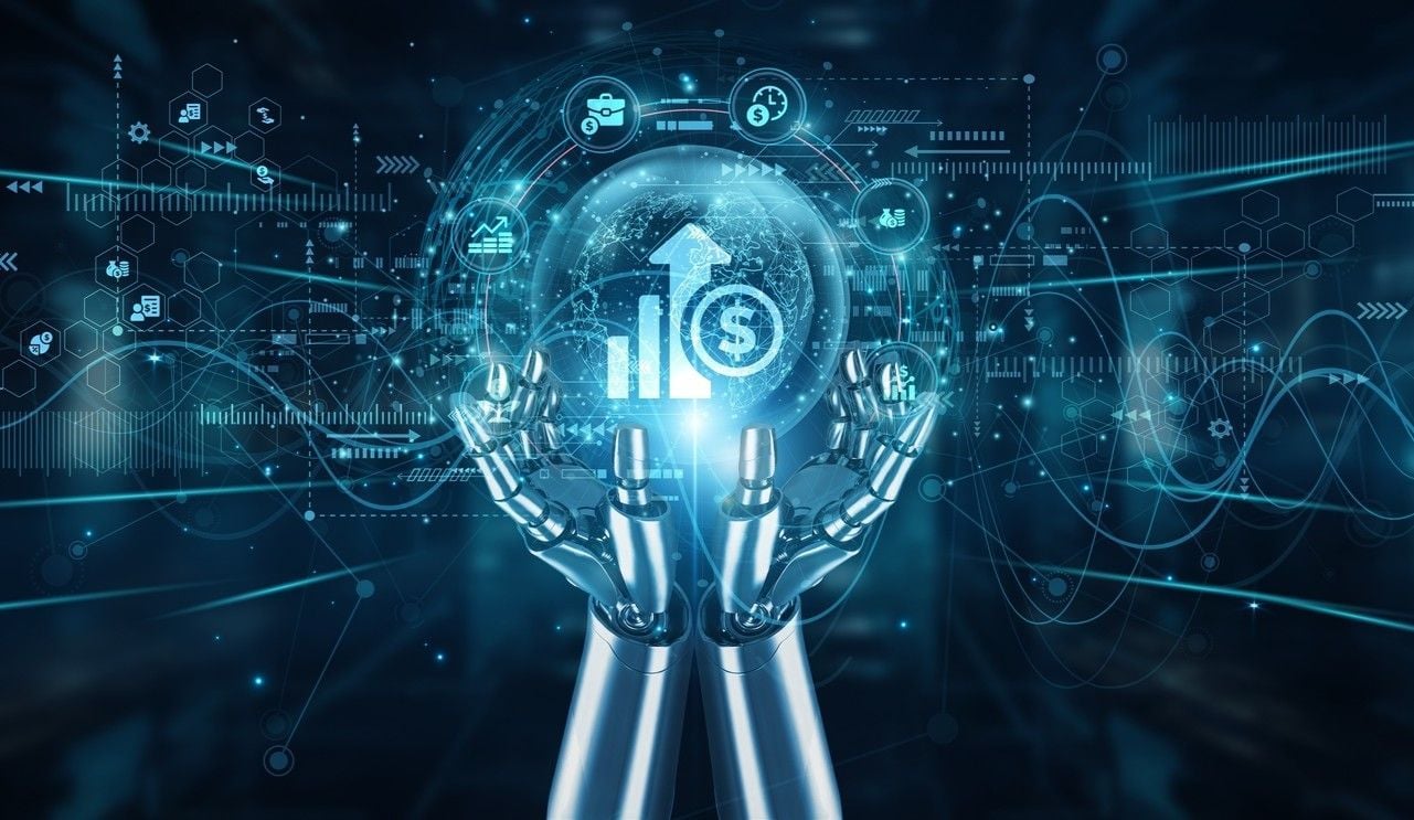 Neon blue light streaks representing high-speed data processing for predictive modeling in AI-driven risk assessment.